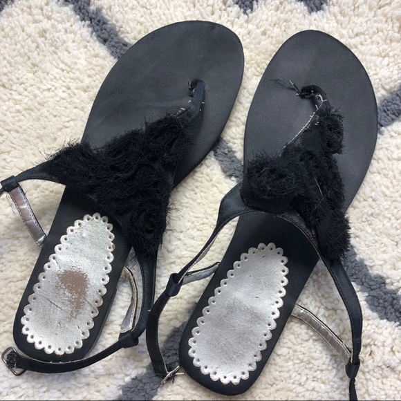 Shoes - Satin sandals black size 7.5 floral cutouts